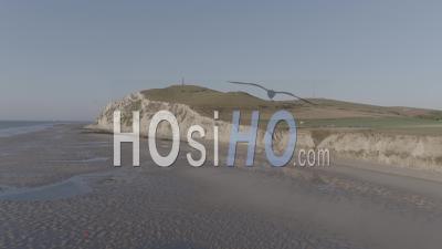 Cap Blanc-Nez Cliffs And Over Sea By Sunset - Video Drone Footage