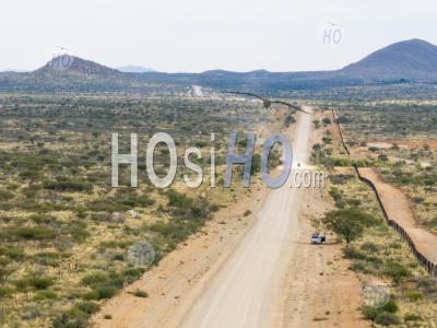 Four-Wheel Drive 4wd Car On Desert Road C24 Nearby Rehoboth, Namibia - Aerial Photography