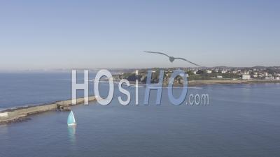 Drone View Of Saint-Jean-De-Luz, The Bay, Artha Dike, The Sainte Barbe Tip, In The Background Biarritz