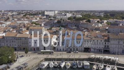 Drone View Of La Rochelle, The Old Port And The Green Lighthouse