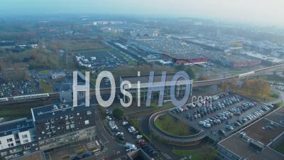 Panoramic Shot Of Lille Metro, Commercial Area And Hospital, Video Drone Footage