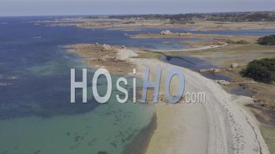 Drone View Of Pellinec Cove, Balanec Island, Ozac'h Island, Enez Inic, In The Background Plougrescant