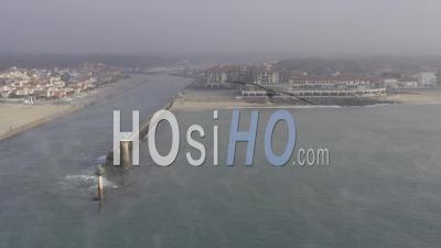 Drone View Of Capbreton In The Mist, The Boucarot Pass With Ocean Evaporation And The Casino