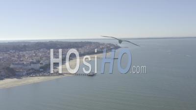 Drone View Of Arcachon, Eyrac Beach, Eyrac Pier, Thiers Pier, In The Background Lege Cap Ferret