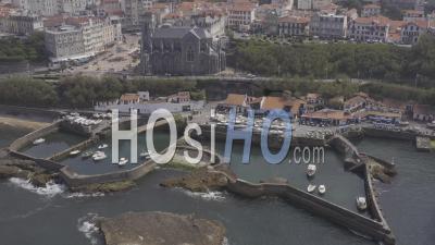 Drone View Of Biarritz, The Fishermen's Port, Above The Church Of Sainte Eugenie