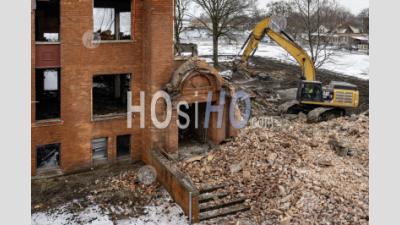 Demolition Of School In Detroit - Aerial Photography