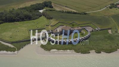 Drone View Of Fort Lupin, Cabanes A Carrelet, Charente River