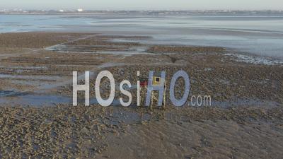 Drone View Of Angoulins, Fisherman's Hut, Low Tide