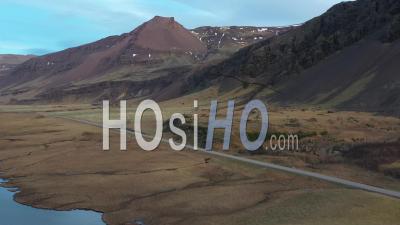 Lake And River Along South Coast Of Iceland, In Winter - Video Drone Footage