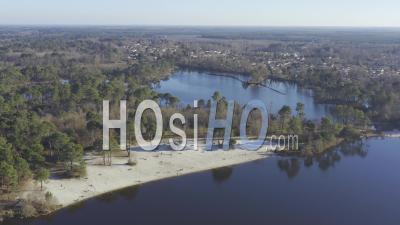 Drone View Of Hostens, The Lac Du Bourg, The Lac De Lamothe, The Beach