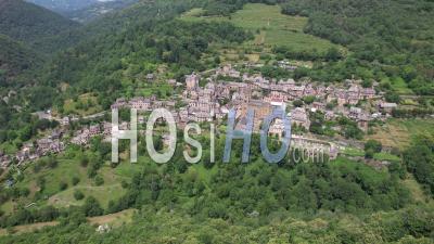 Village And Sanctuary Of Conques, Viewed From Drone
