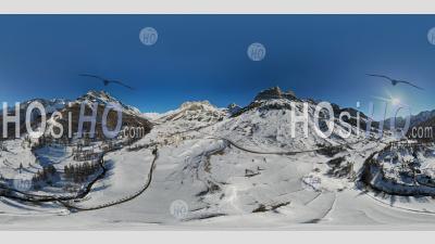 The Guisane Valley And The Lautaret Pass Road In Winter, Aerial 360 Vr Photo By Drone