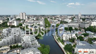 Drone View Of Rennes City, The Mail Francois Mitterrand And The Vilaine River