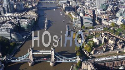 Tower Bridge, Thames, Tower Of London, City Of London Filmed By Helicopter