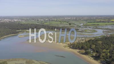Drone View Of Talmont-Saint-Hilaire, The Payre River And Salt Marshes