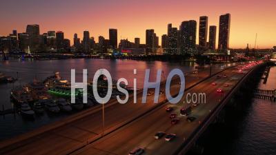 Downtown Miami, At Dusk - Video Drone Footage