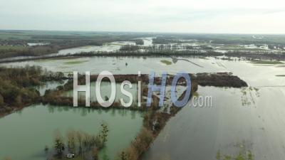 Floods In The Fields Of The Marne Plains, France, Drone Point Of View