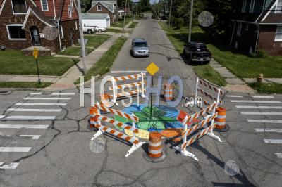 Painting Designs On Residential Detroit Streets - Aerial Photography