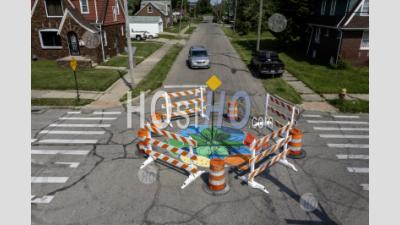 Painting Designs On Residential Detroit Streets - Aerial Photography