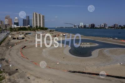 New Park Construction On Detroit Riverfront - Aerial Photography