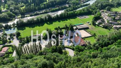 Equestrian Center In Summer In The French Alps In Aerial View - Video Drone Footage