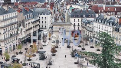 Pedestrian In The Shopping Street Of Dijon - Video Drone Footage