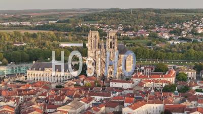 Saint Etienne Cathedral In Toul At Sunset - Video Drone Footage
