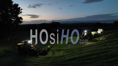 Ensilage By Night In Normandy - Video Drone Footage