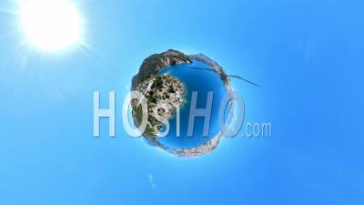360° Aerial View (tiny Planet) Of Lake Serre Ponçon, Viewed From Drone