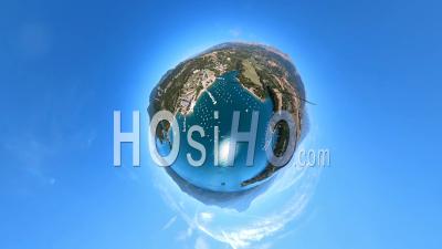 360° Aerial View (tiny Planet) Of Lake Serre Ponçon, Viewed From Drone