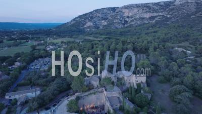 Taillades Village And Amphitheater At Dusk, France - Video Drone Footage