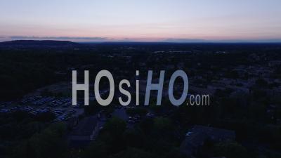 Taillades Village And Amphitheater At Dusk, France - Video Drone Footage