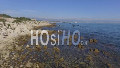 Mediterranean Sea Between Antibes To Nice - Video Drone Footage