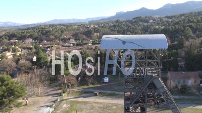 Winding Gear At The Historic Pithead At Hély D'oissel Mine, Greasque, France - Video Drone Footage