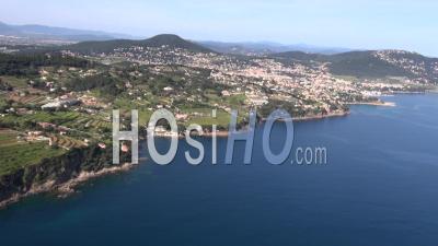 Beautiful Coast At Carqueiranne Town, Var, Cote D'azur, South Of France, Aerial View By Microlight