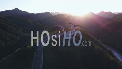 Huanghuacheng Great Wall Rebuilt Part At Sunset - Video Drone Footage