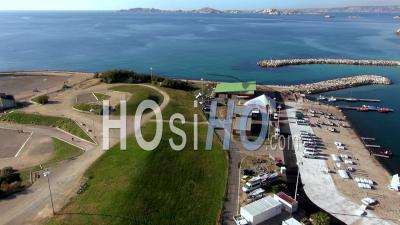 Port Lapelle With The Iles Du Frioul Islands, Marseille, France - Video Drone Footage