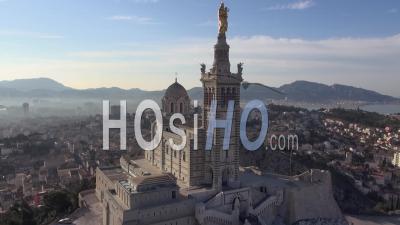Notre-Dame-De-La-Garde Basilica Church And City Centre, Marseille, France – Aerial Video Drone Footage